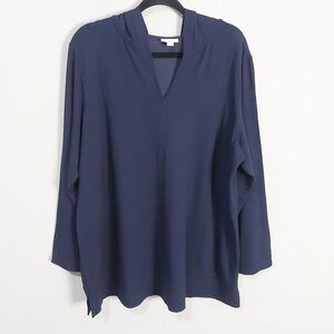 J.Jill Women Navy Hooded Pullover Long Sleeve Top Plus Size 2X Soft Stretch